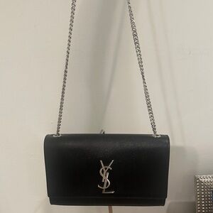 Yves Saint Laurent Black Crossbody Bag with Silver Chain